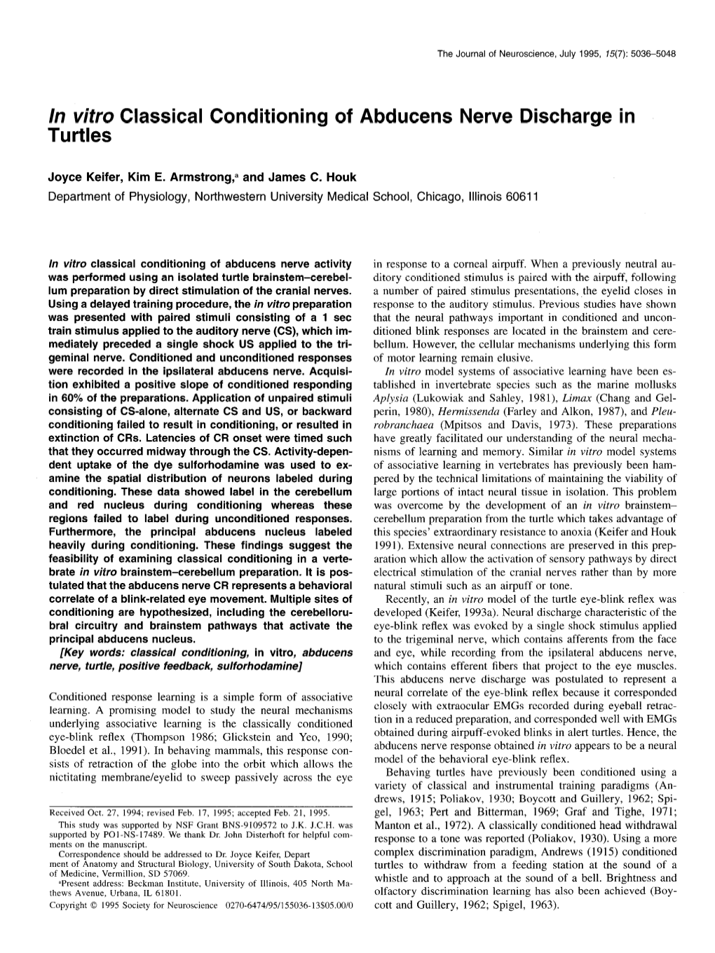 N Vitro Classical Turtles Conditioning of Abducens Nerve Discharge In