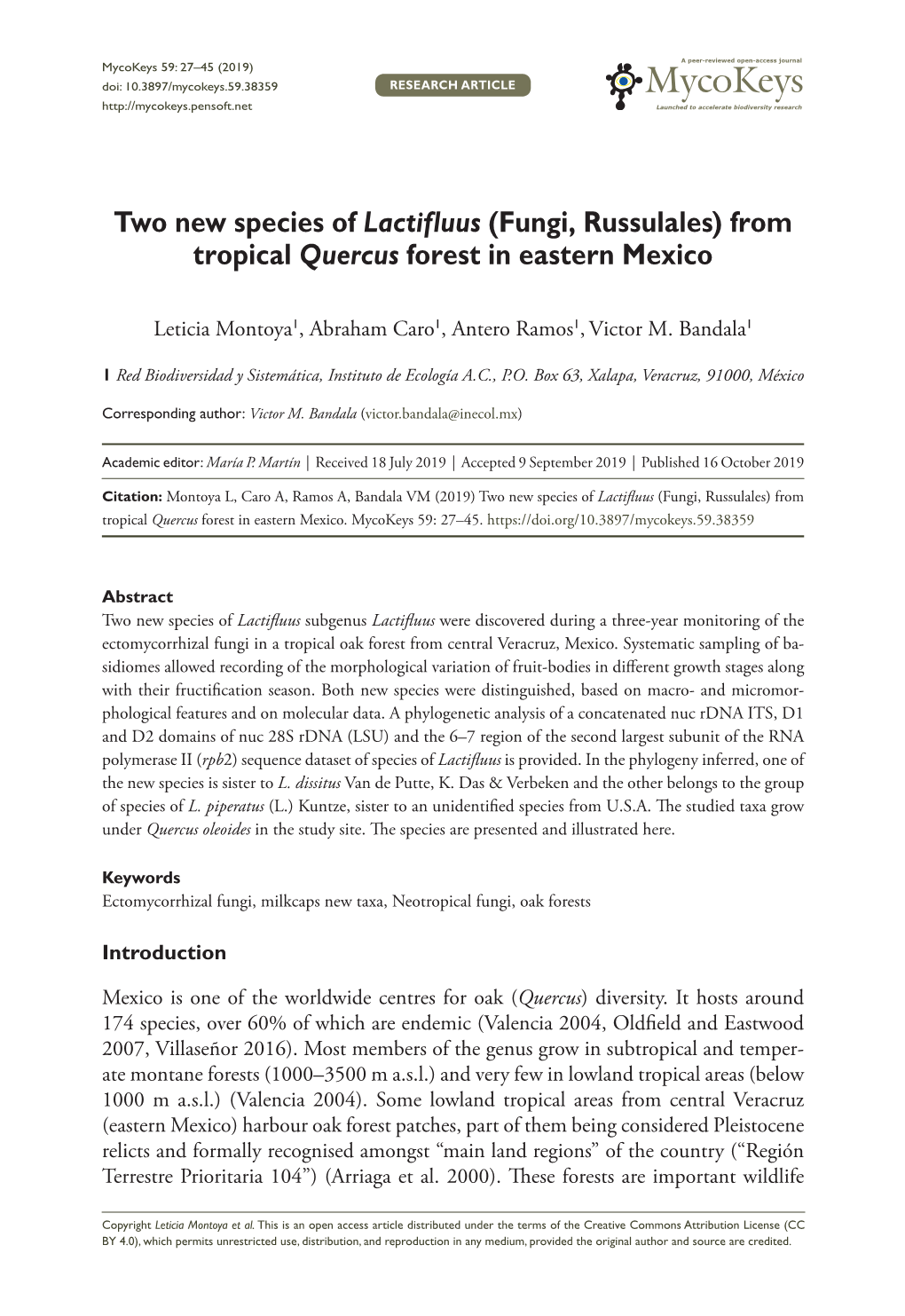 Two New Species of Lactifluus (Fungi, Russulales) from Tropical Quercus Forest in Eastern Mexico