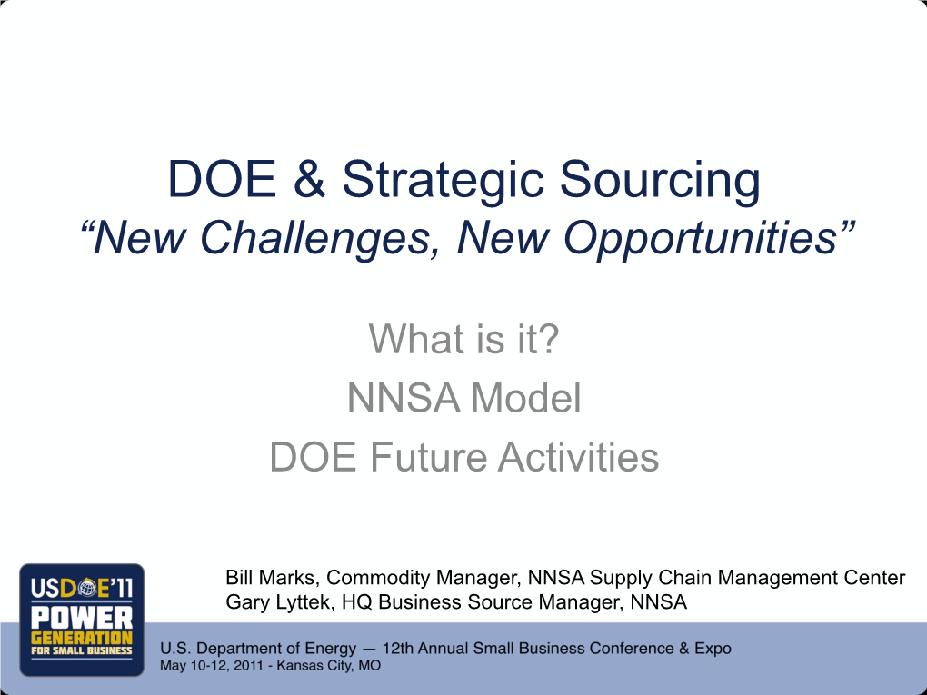 DOE & Strategic Sourcing
