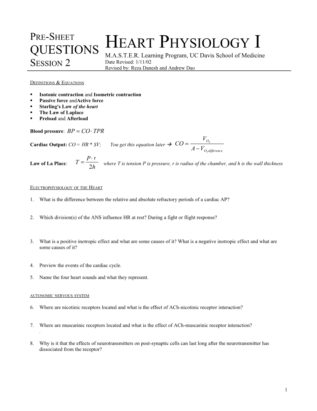 Heart Physiology I