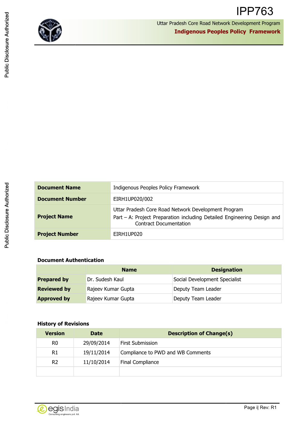 Uttar Pradesh Core Road Network Development Program Indigenous Peoples Policy Framework