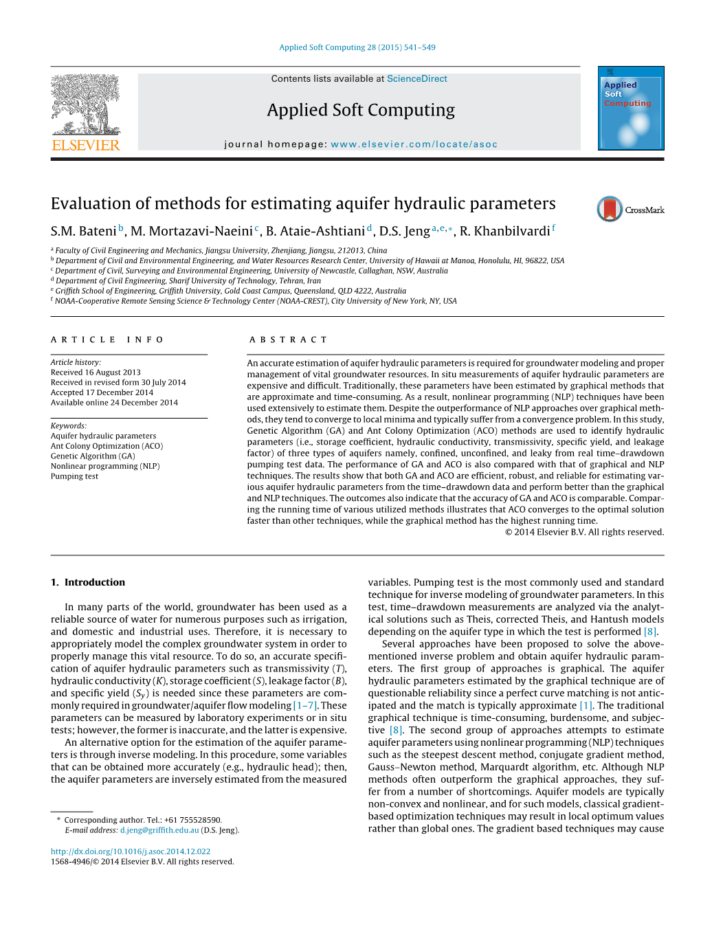 Evaluation of Methods for Estimating Aquifer Hydraulic Parameters