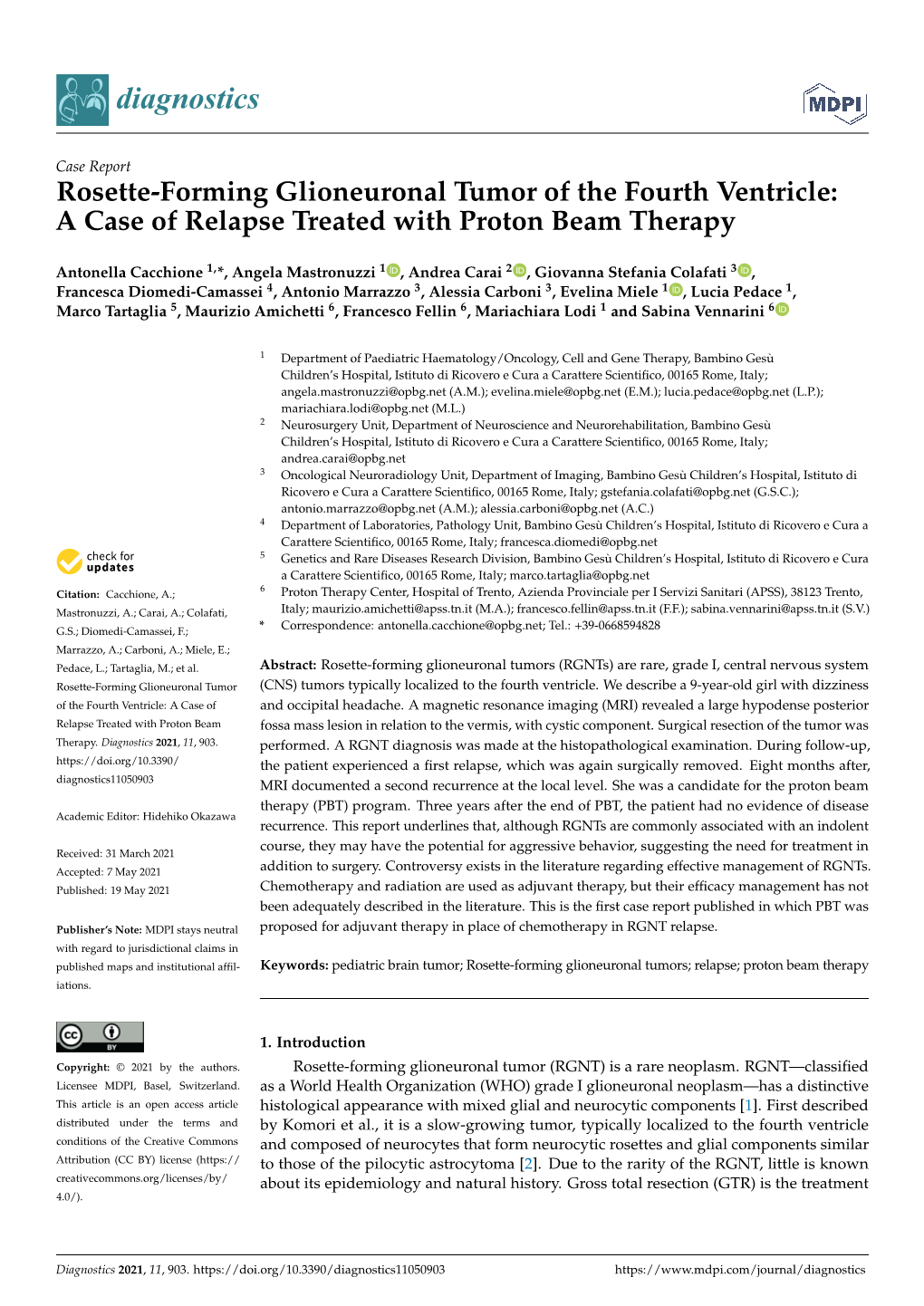 Rosette-Forming Glioneuronal Tumor of the Fourth Ventricle: a Case of Relapse Treated with Proton Beam Therapy