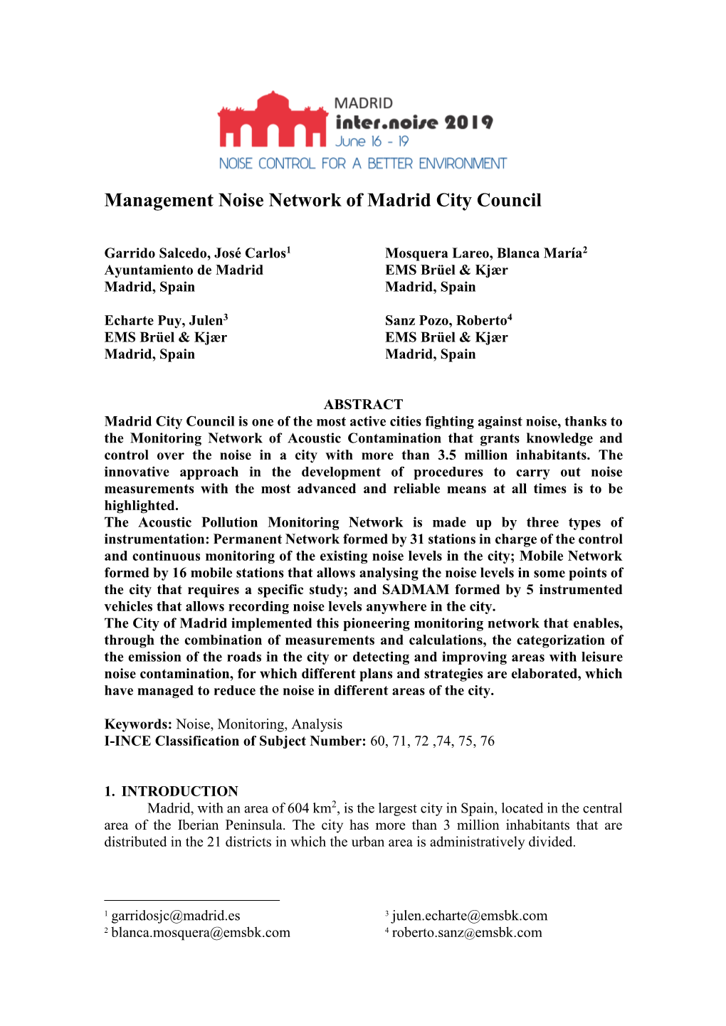 Management Noise Network of Madrid City Council