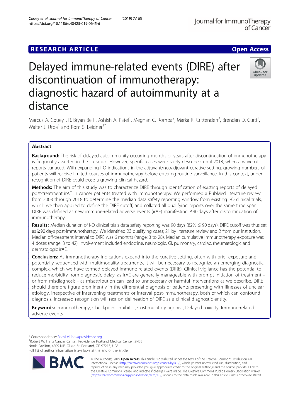 Delayed Immune-Related Events (DIRE) After Discontinuation of Immunotherapy: Diagnostic Hazard of Autoimmunity at a Distance Marcus A