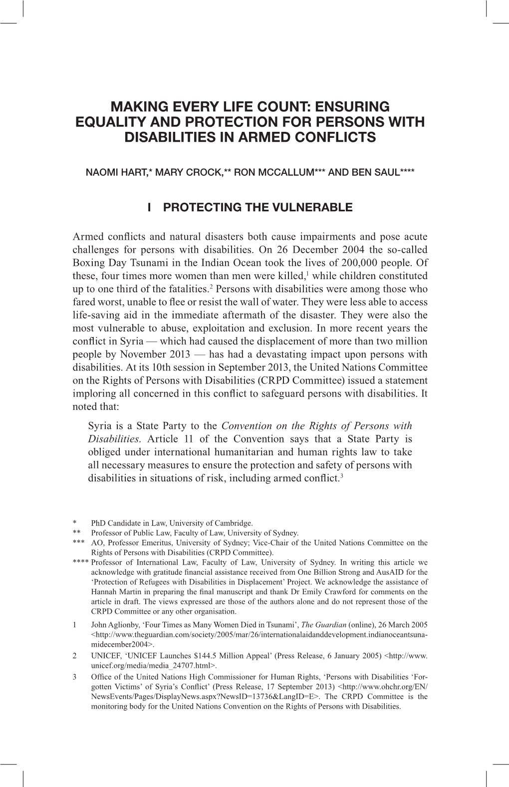 Ensuring Equality and Protection for Persons with Disabilities in Armed Conflicts