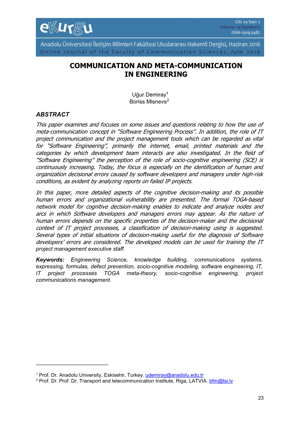 Communication and Meta-Communication in Engineering