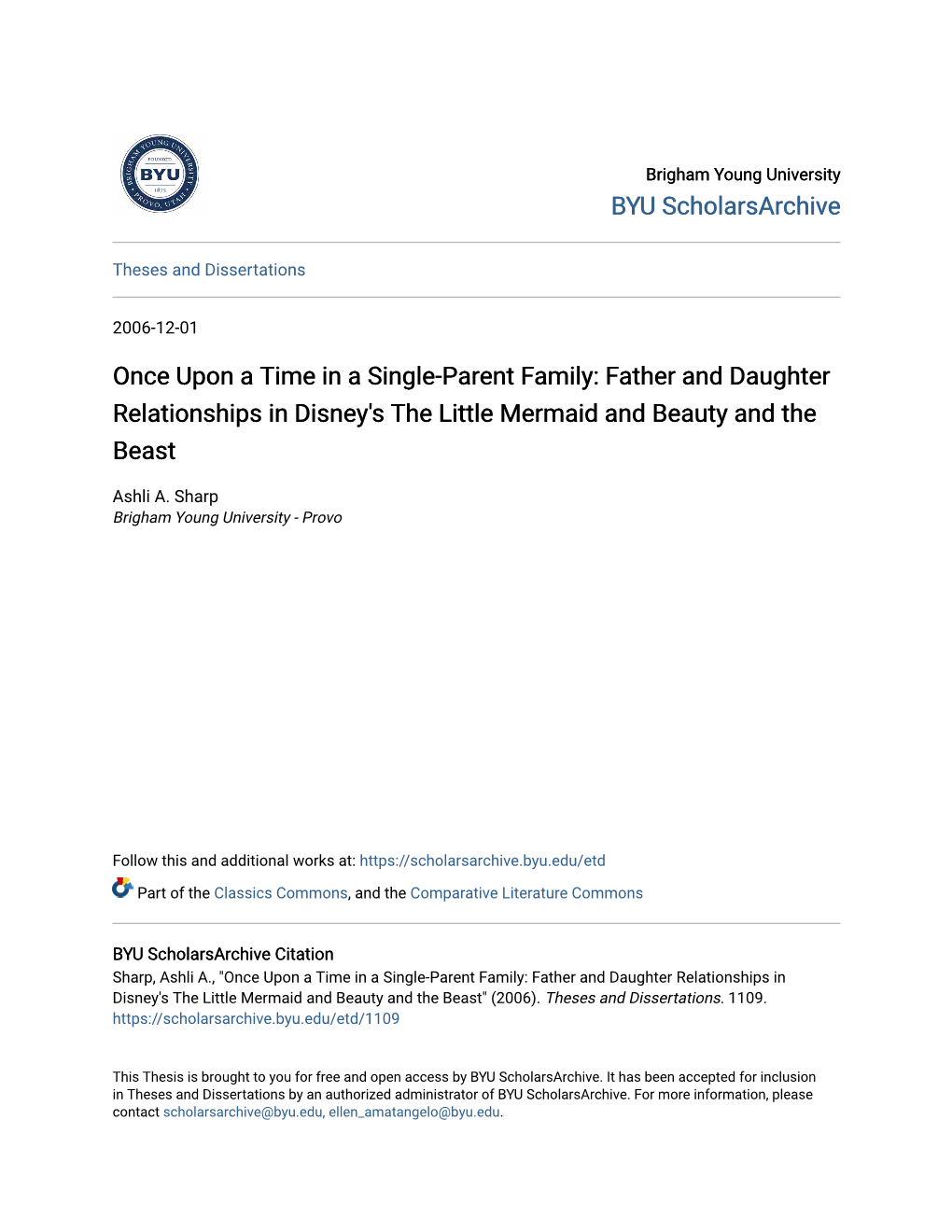 Once Upon a Time in a Single-Parent Family: Father and Daughter Relationships in Disney's the Little Mermaid and Beauty and the Beast