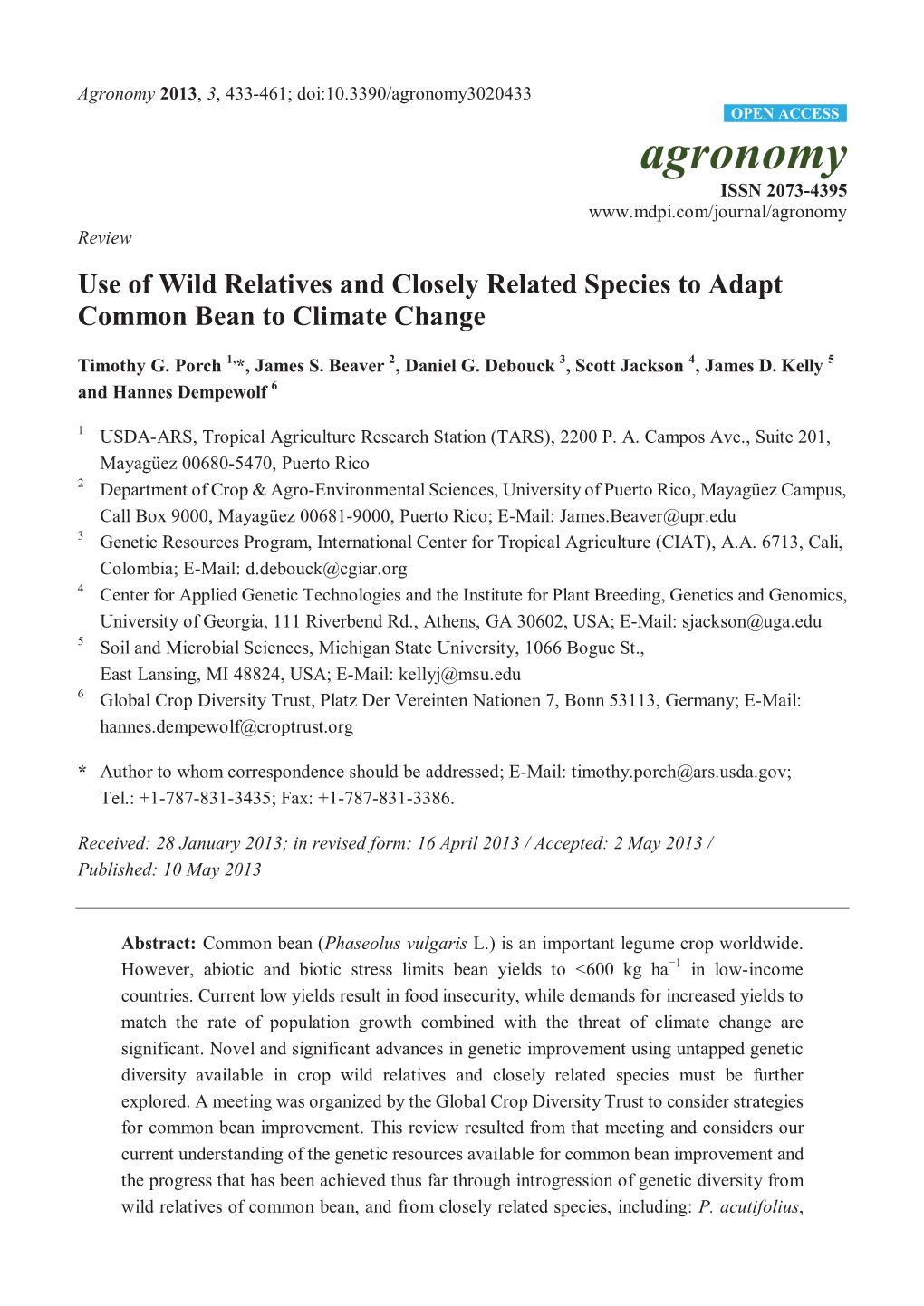 Use of Wild Relatives and Closely Related Species to Adapt Common Bean to Climate Change