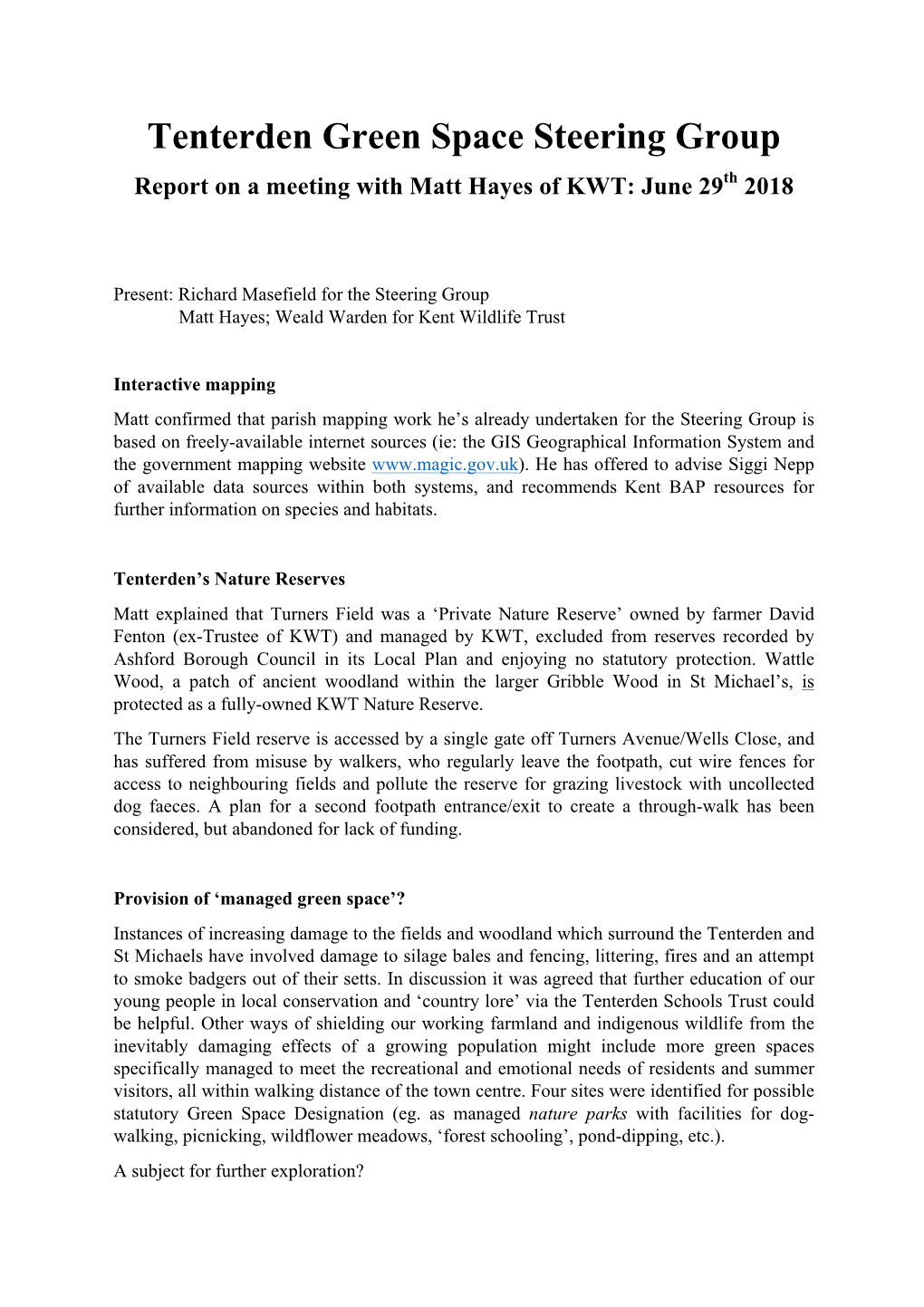 Tenterden Green Space Steering Group Report (PDF, 83Kb)