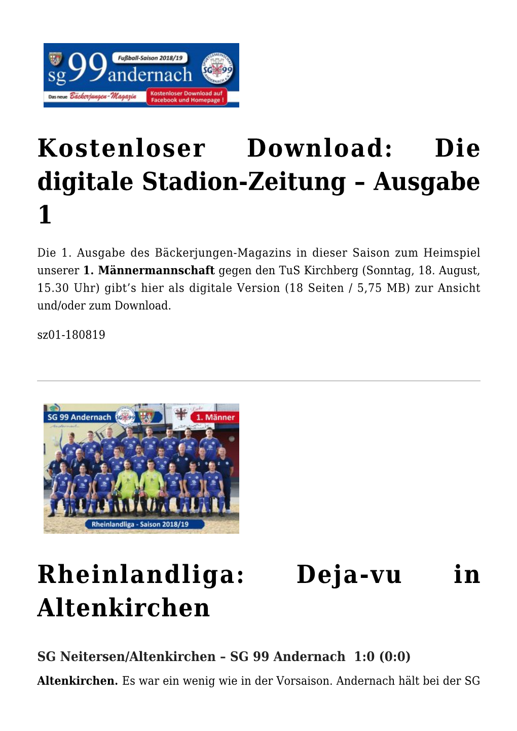 Ausgabe 1,Rheinlandliga