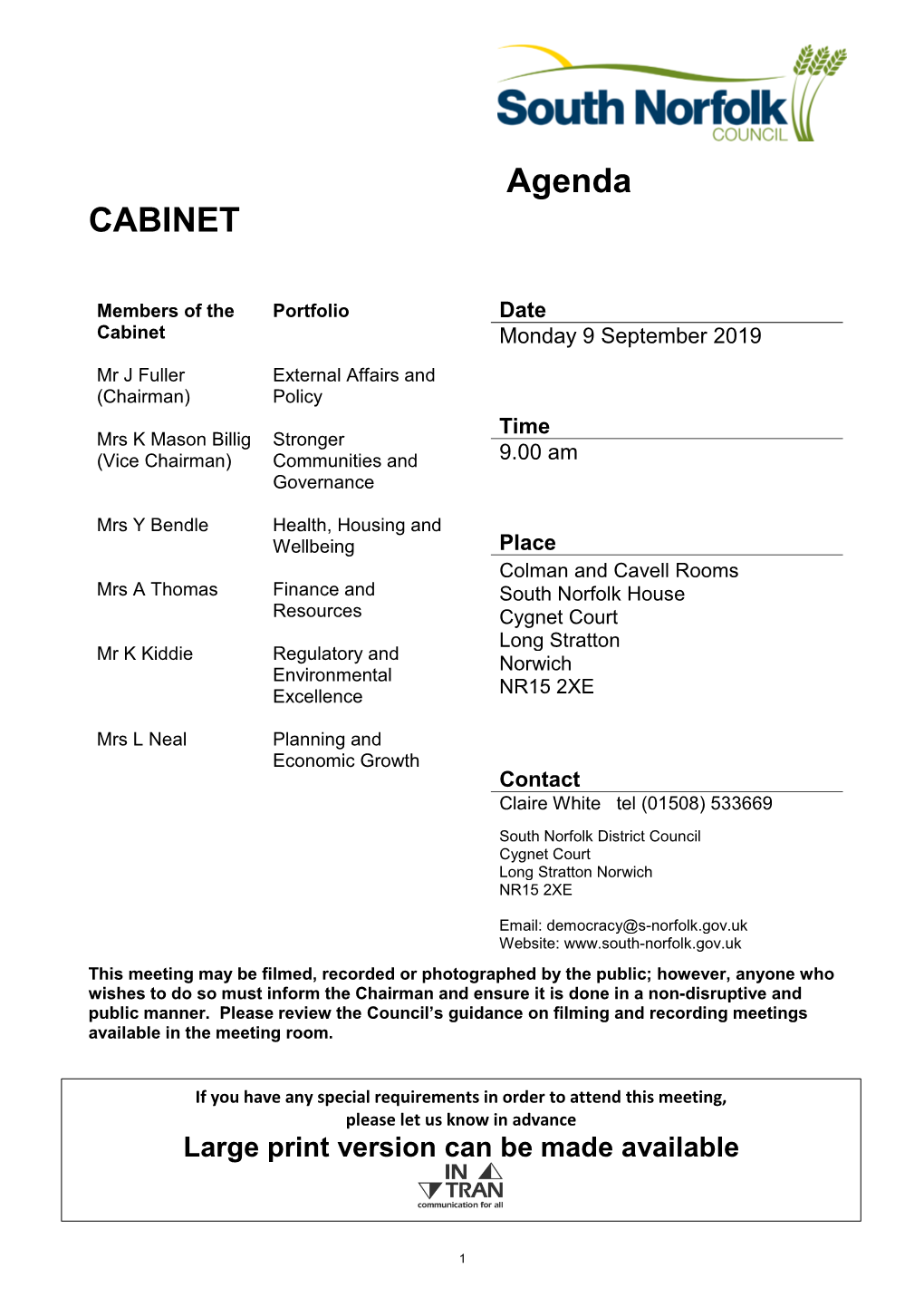 Agenda CABINET