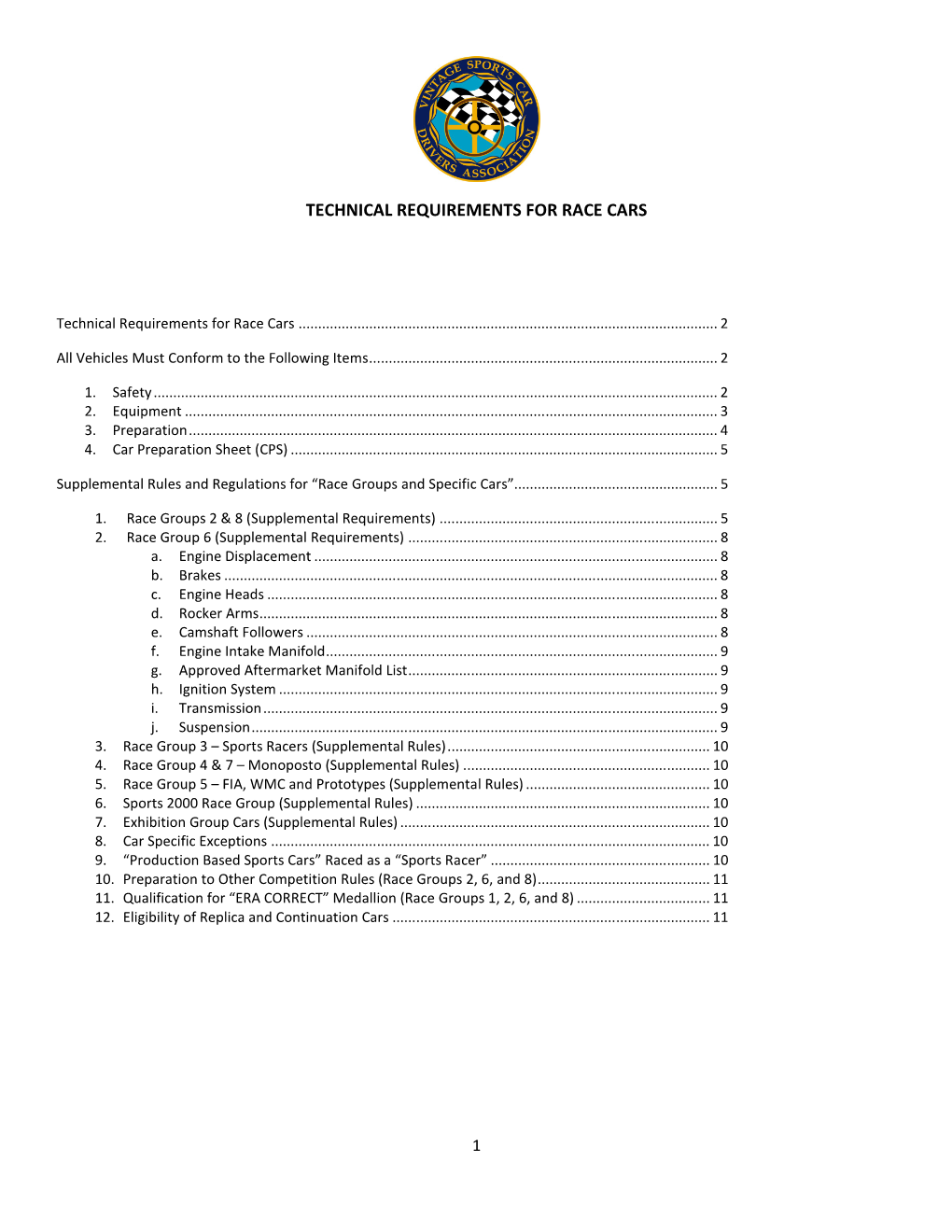 Technical Requirements for Race Cars 1