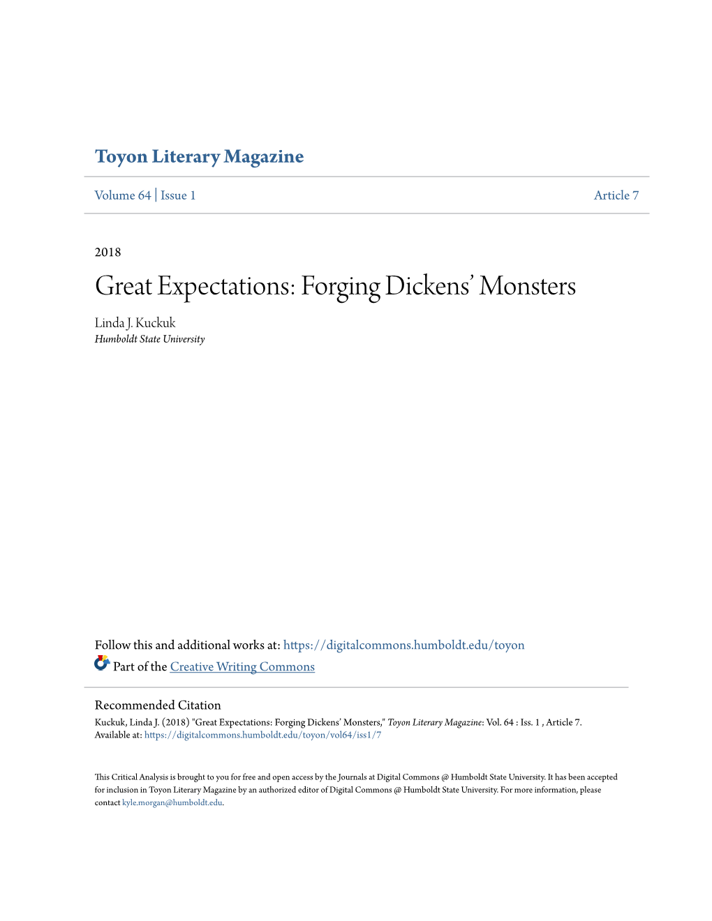 Great Expectations: Forging Dickens’ Monsters Linda J