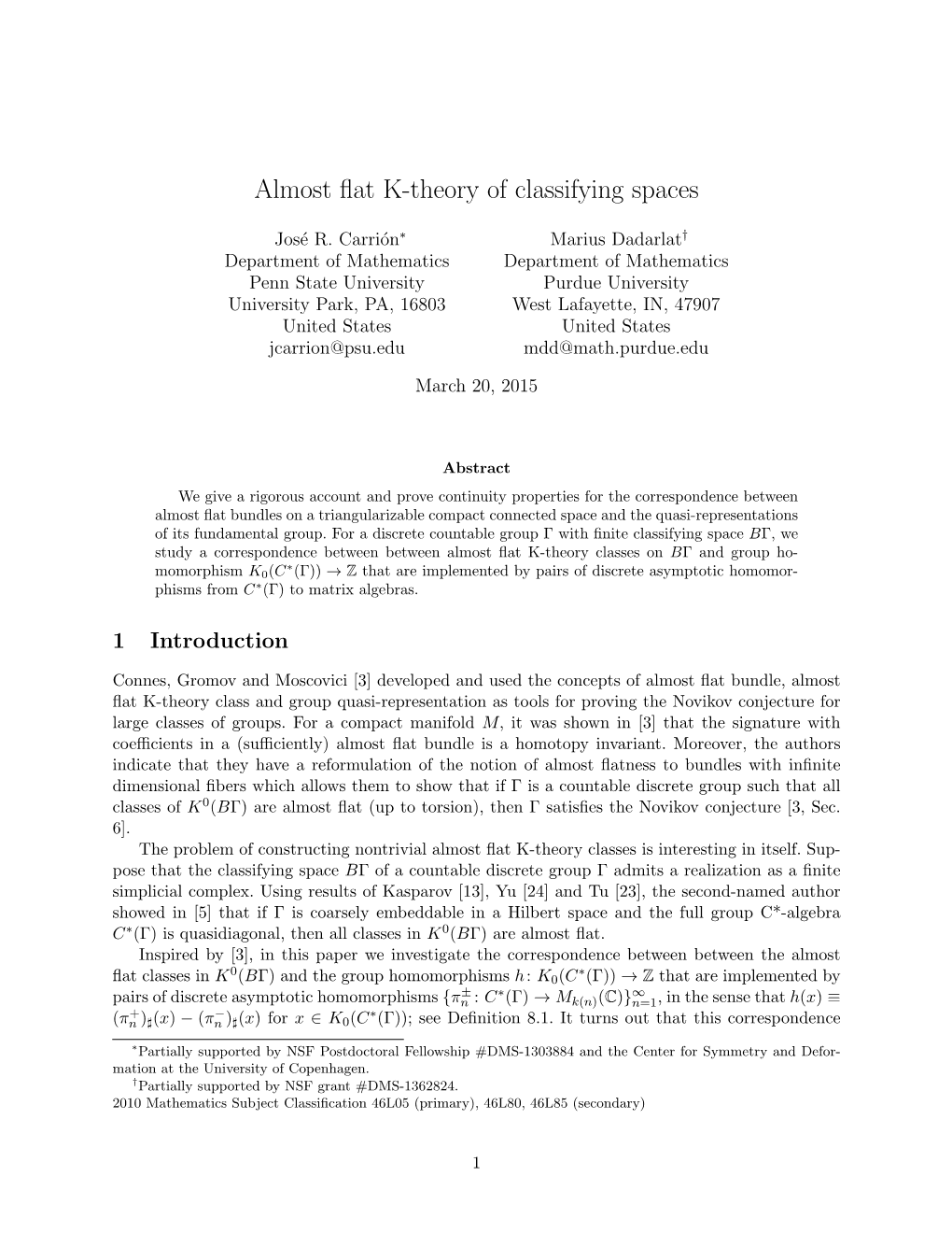 Almost Flat K-Theory of Classifying Spaces