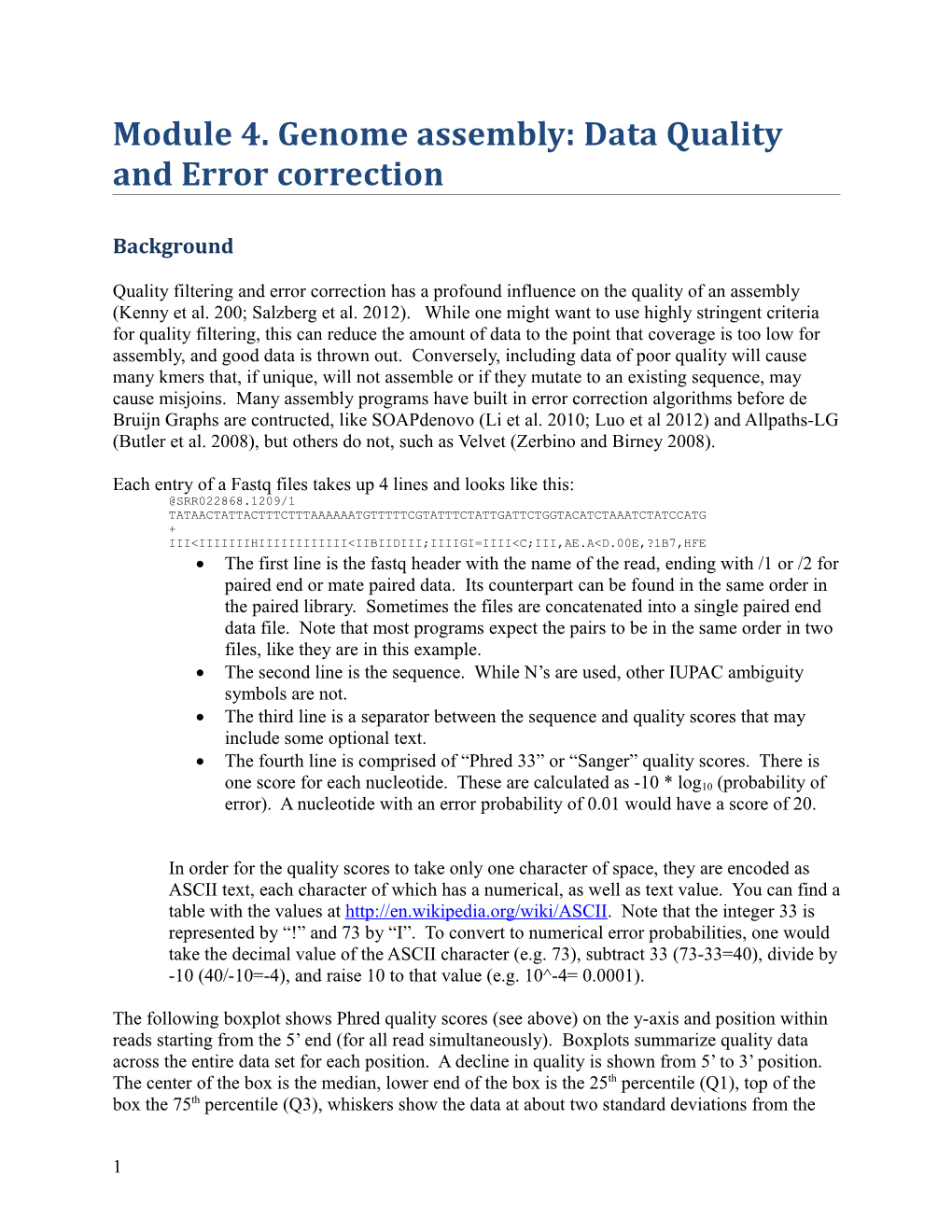 Module 4. Genome Assembly: Data Quality and Error Correction