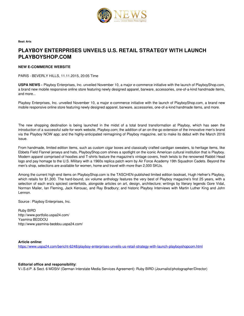 Playboy Enterprises Unveils U.S. Retail Strategy with Launch Playboyshop.Com