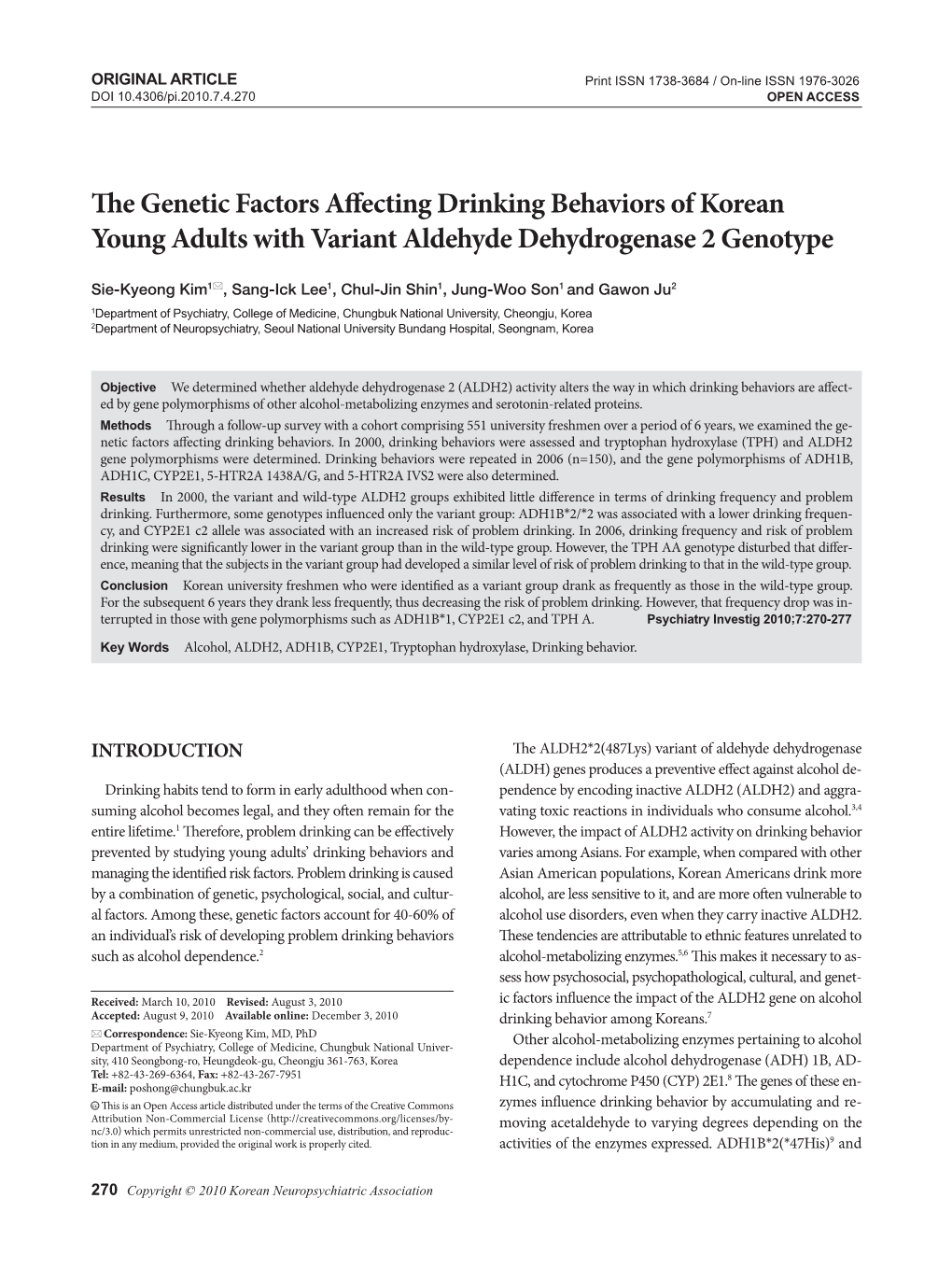 The Genetic Factors Affecting Drinking Behaviors of Korean Young Adults with Variant Aldehyde Dehydrogenase 2 Genotype