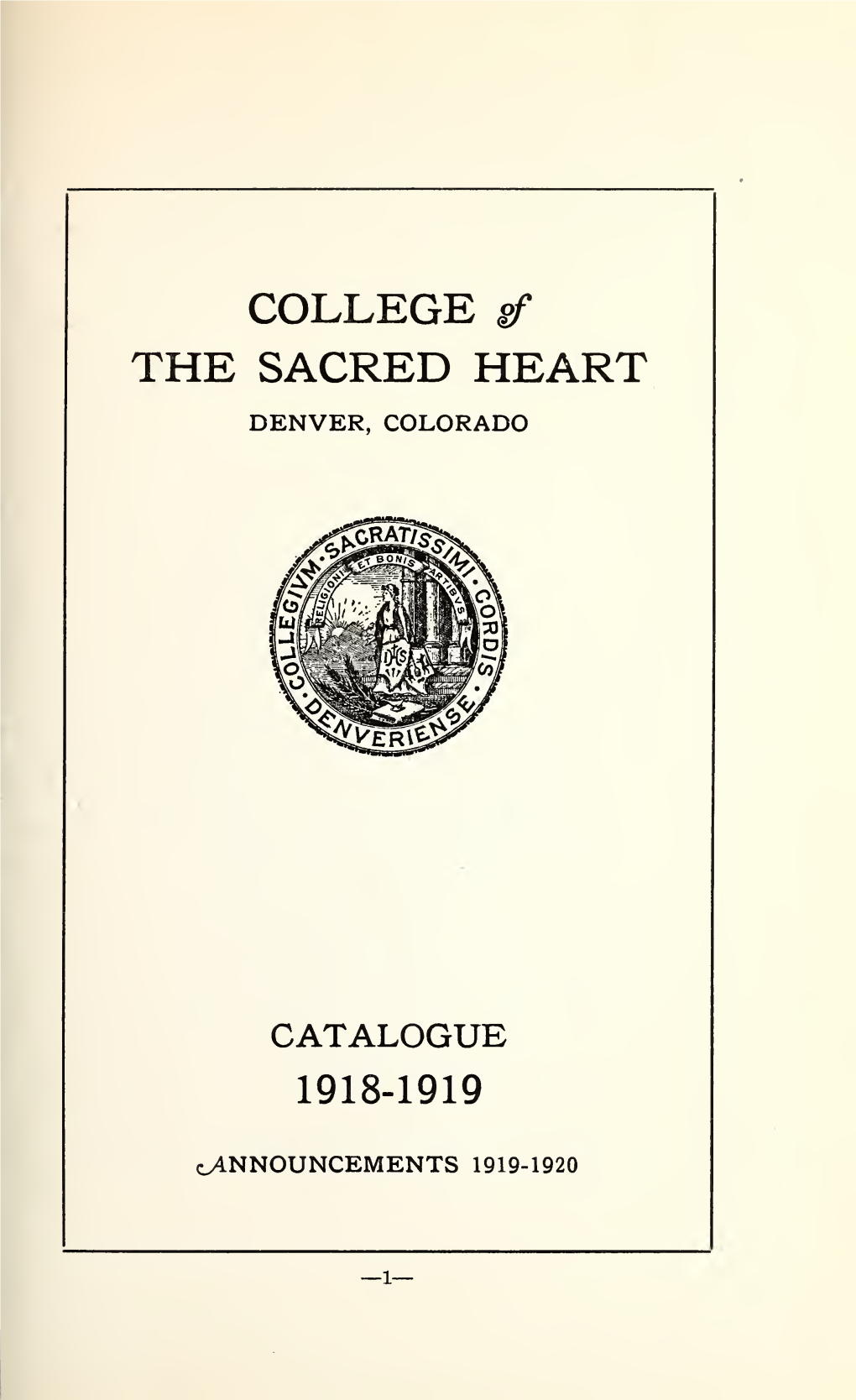 College of the Sacred Heart Catalogue