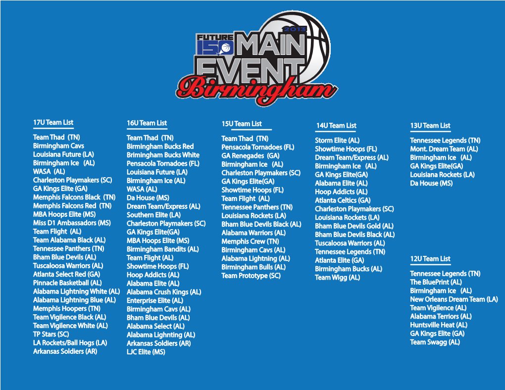 Birmingham Main Event Team List 7