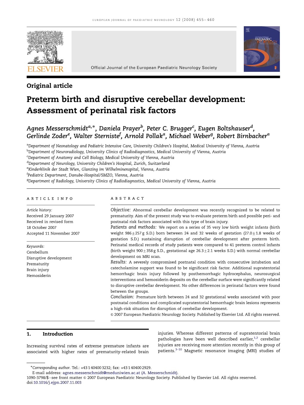 Preterm Birth and Disruptive Cerebellar Development: Assessment of Perinatal Risk Factors