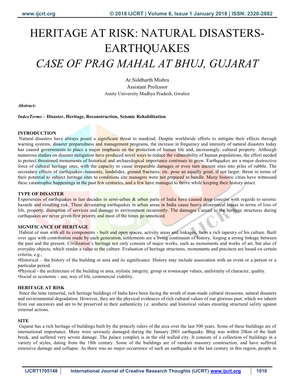 Earthquakes Case of Prag Mahal at Bhuj, Gujarat