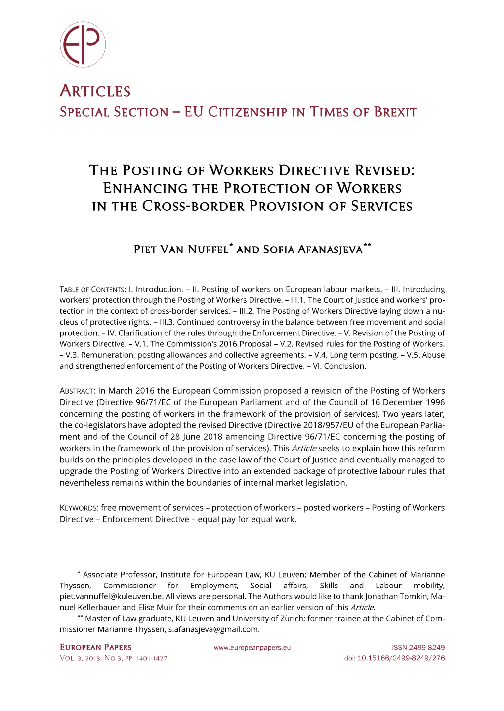 The Posting of Workers Directive Revised: Enhancing the Protection of Workers in the Cross-Border Provision of Services