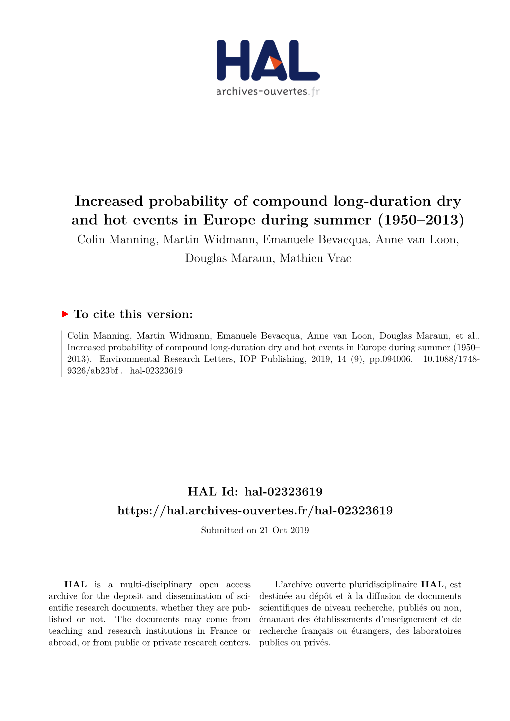 Increased Probability of Compound Long-Duration Dry and Hot Events In