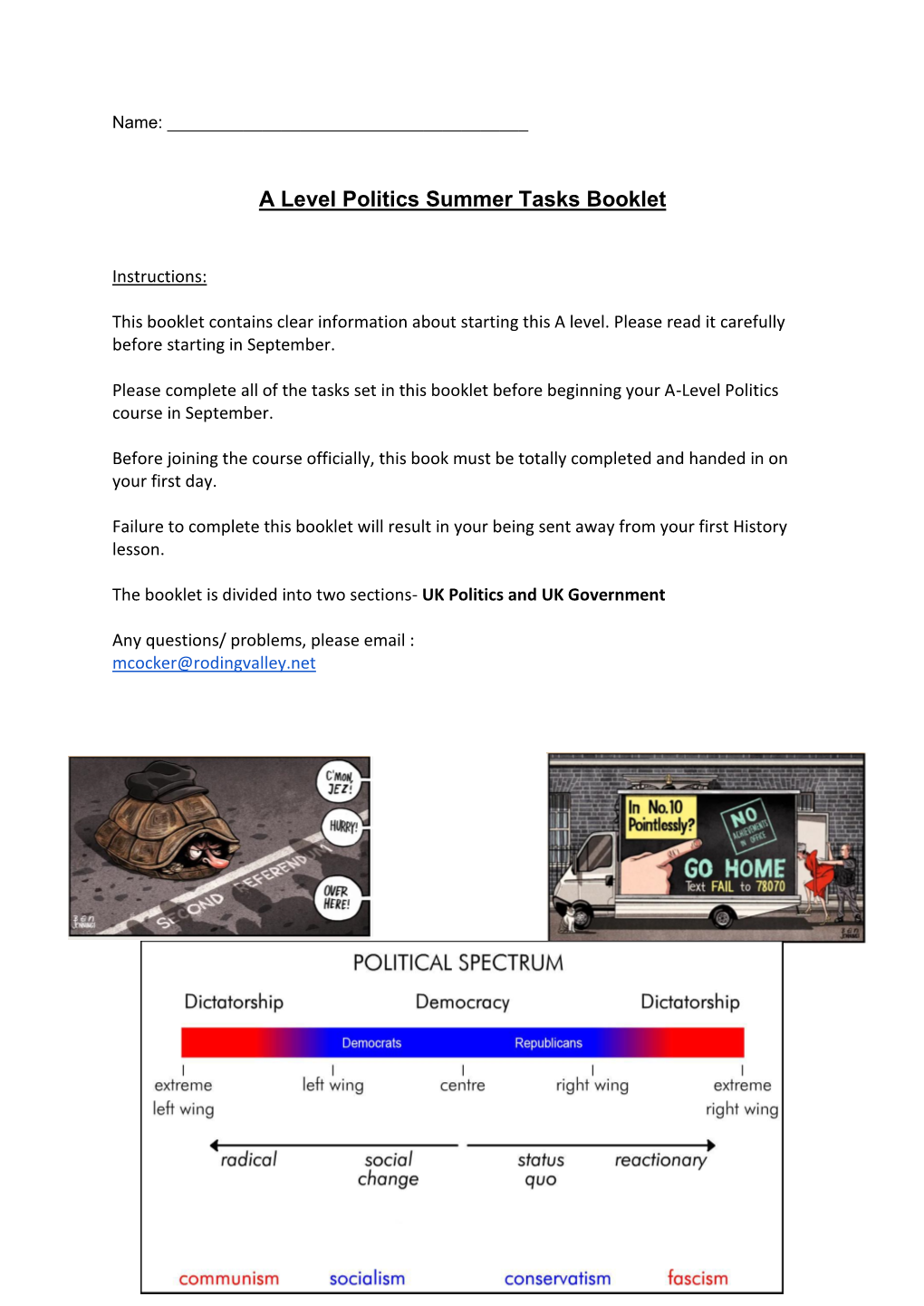 A Level Politics Summer Tasks Booklet