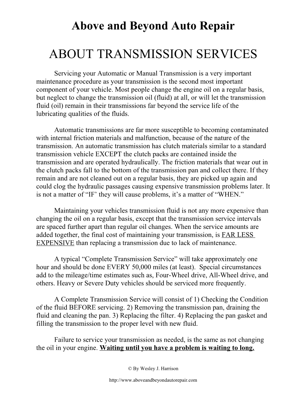 About Automatic Transmission Services