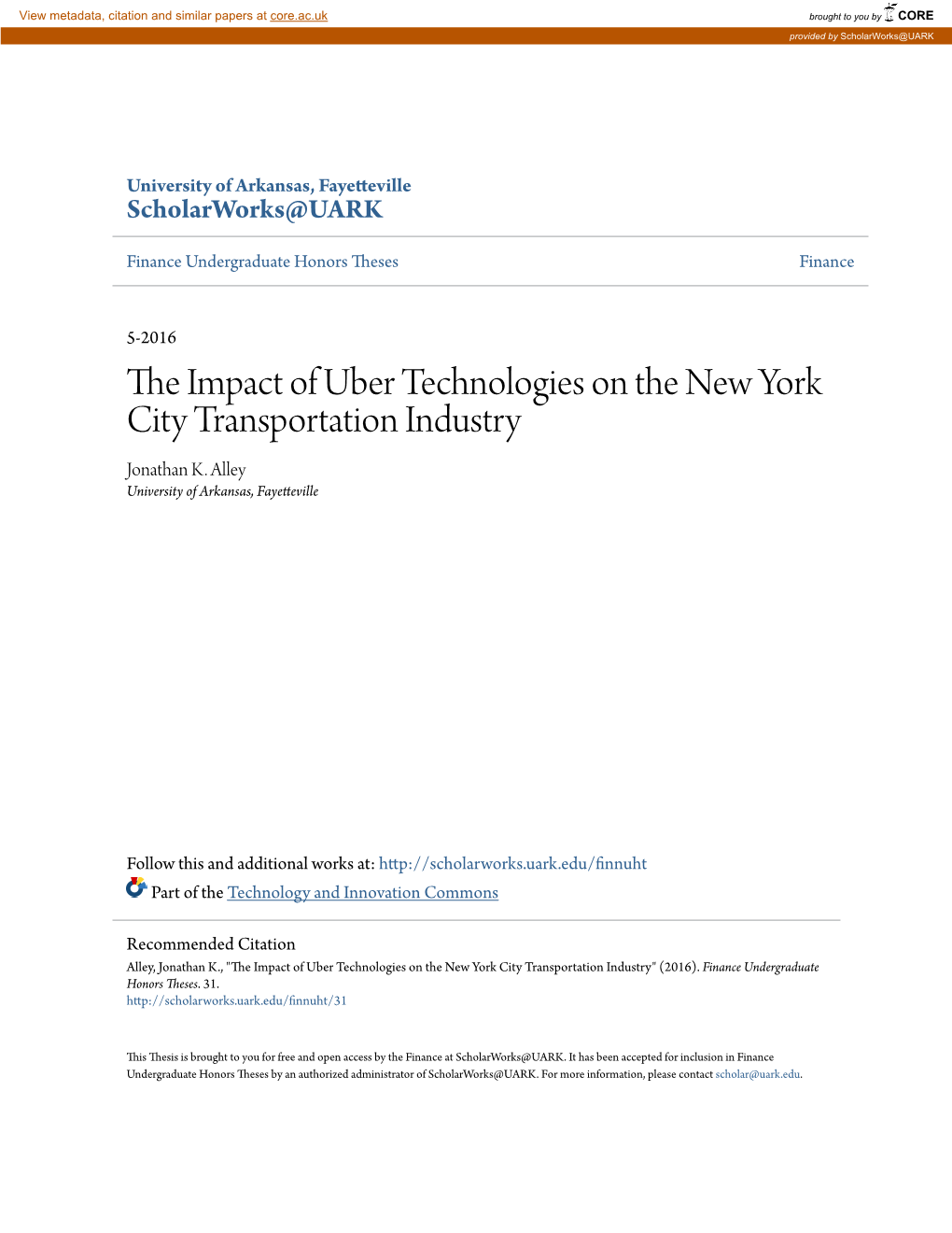 The Impact of Uber Technologies on the New York City Transportation Industry