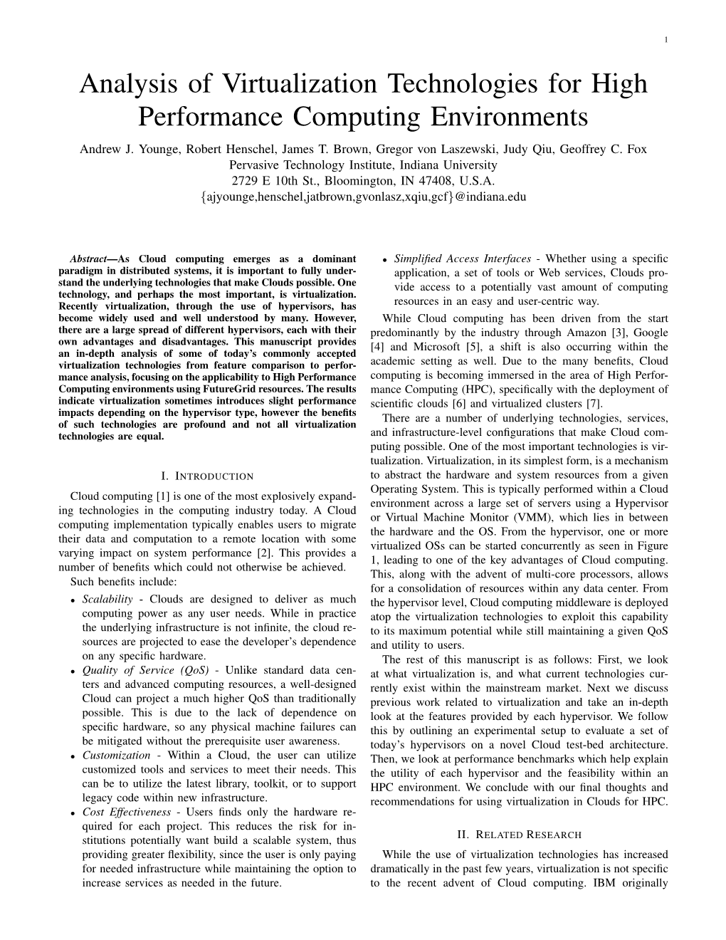 Analysis of Virtualization Technologies for High Performance Computing Environments Andrew J