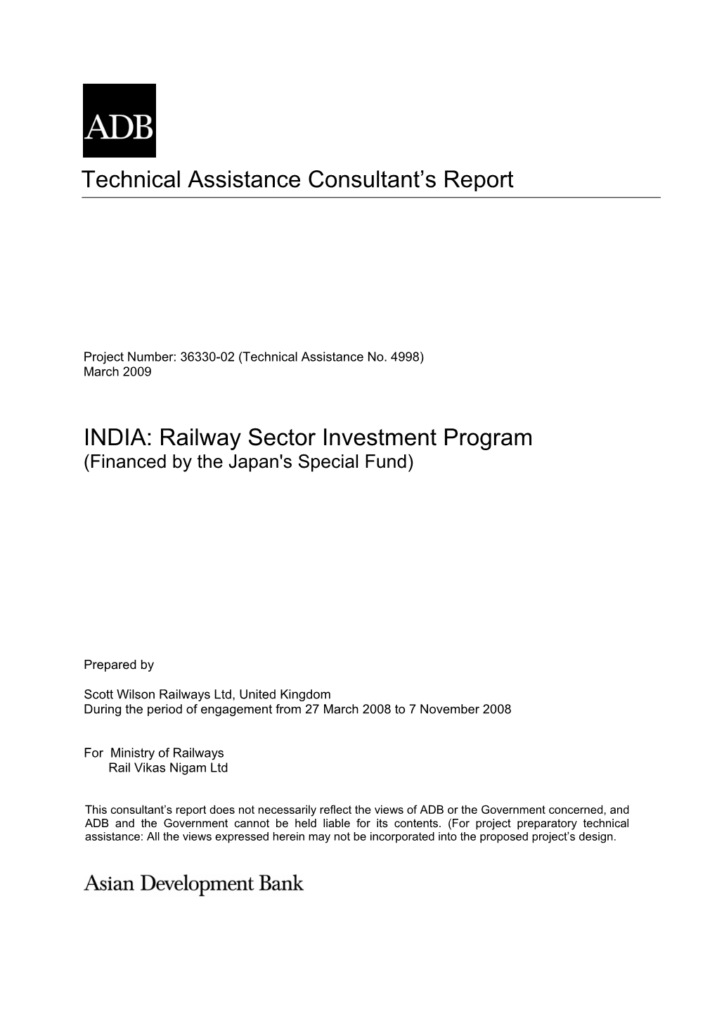 Railway Sector Investment Program (Financed by the Japan's Special Fund)