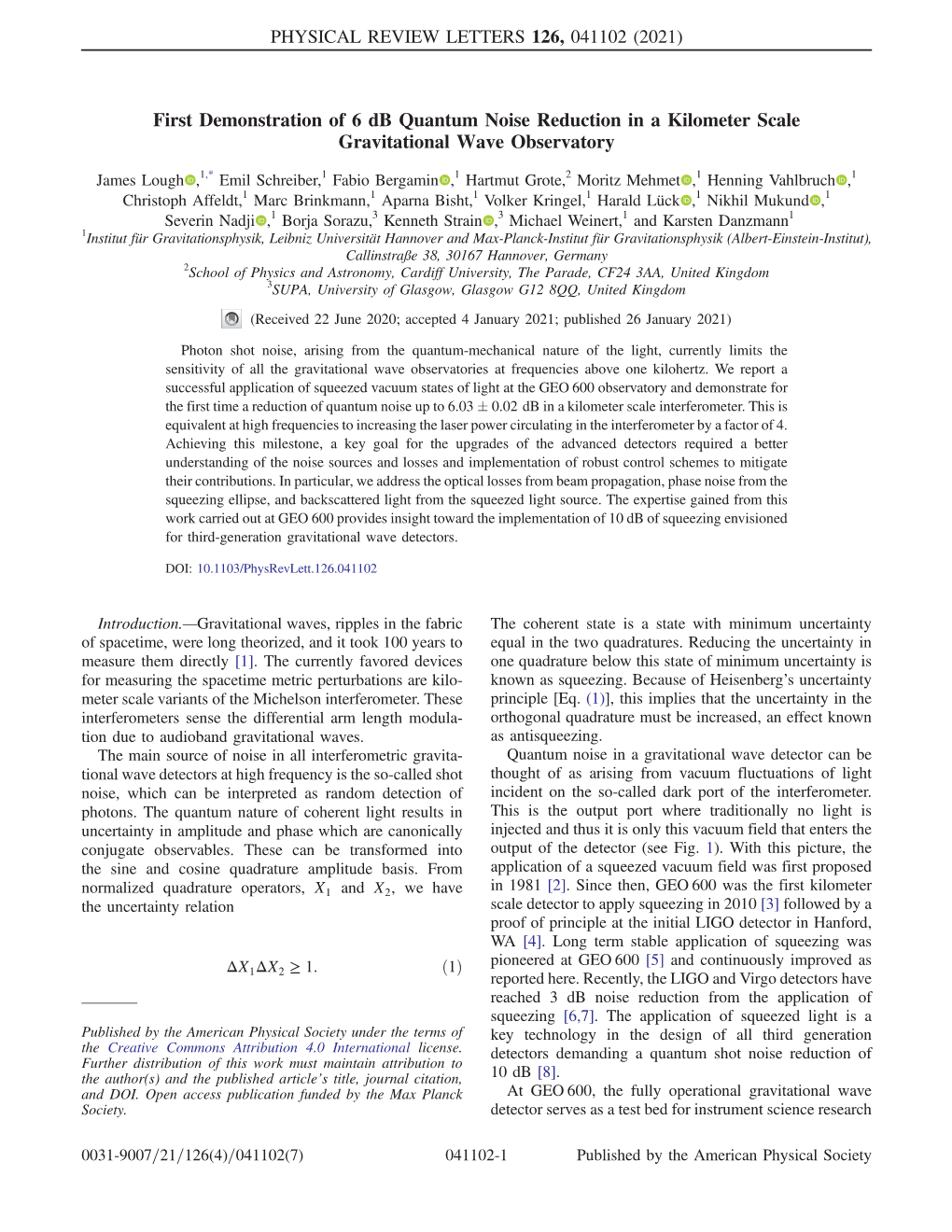 First Demonstration of 6 Db Quantum Noise Reduction in a Kilometer Scale Gravitational Wave Observatory