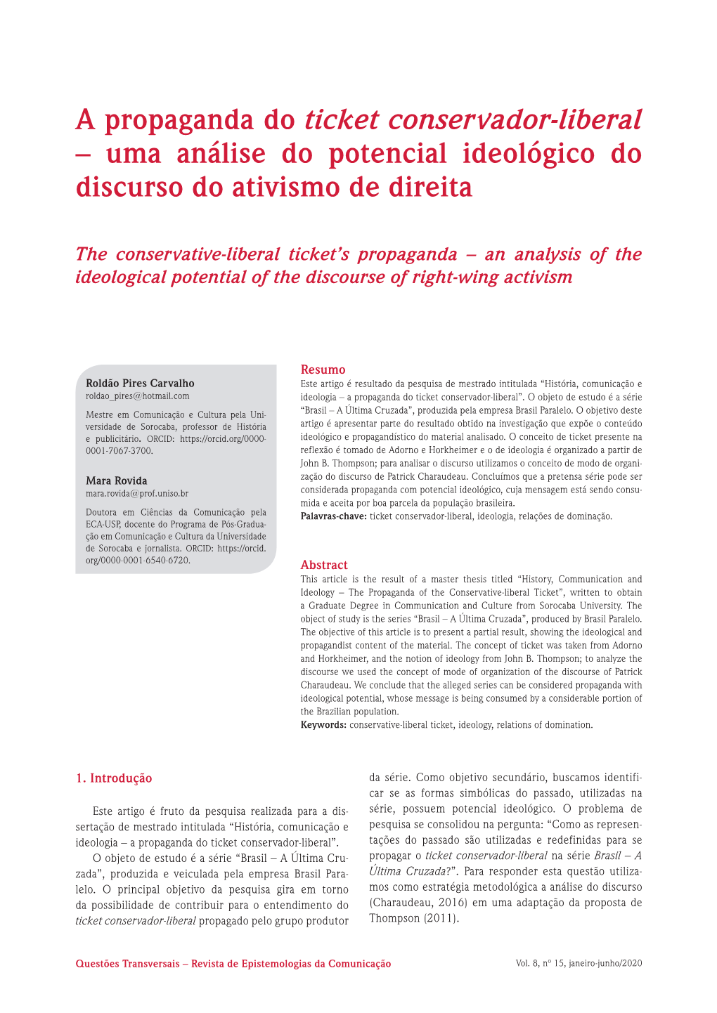 Uma Análise Do Potencial Ideológico Do Discurso Do Ativismo De Direita