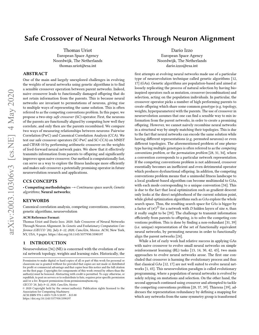 Safe Crossover of Neural Networks Through Neuron Alignment