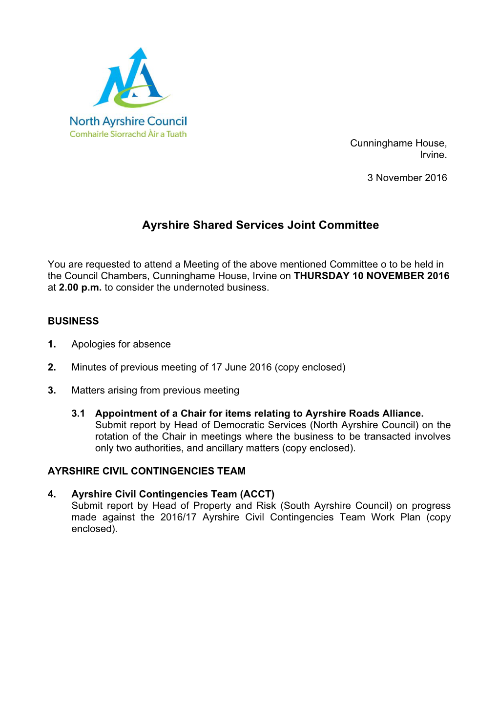 Ayrshire Shared Services Joint Committee
