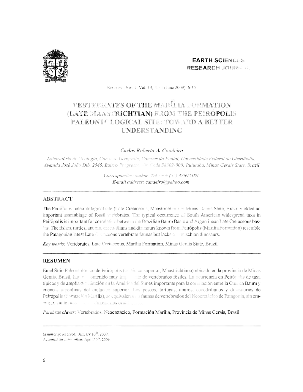 Vertebrates of the Marilia Formation (Late Maastrichtian) from the Peirópolis Paleontological Site: Toward a Better Understanding