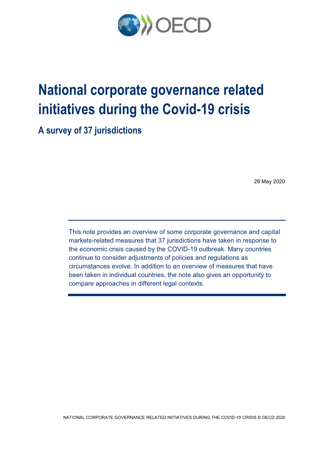 National Corporate Governance Related Initiatives During the Covid-19 Crisis a Survey of 37 Jurisdictions