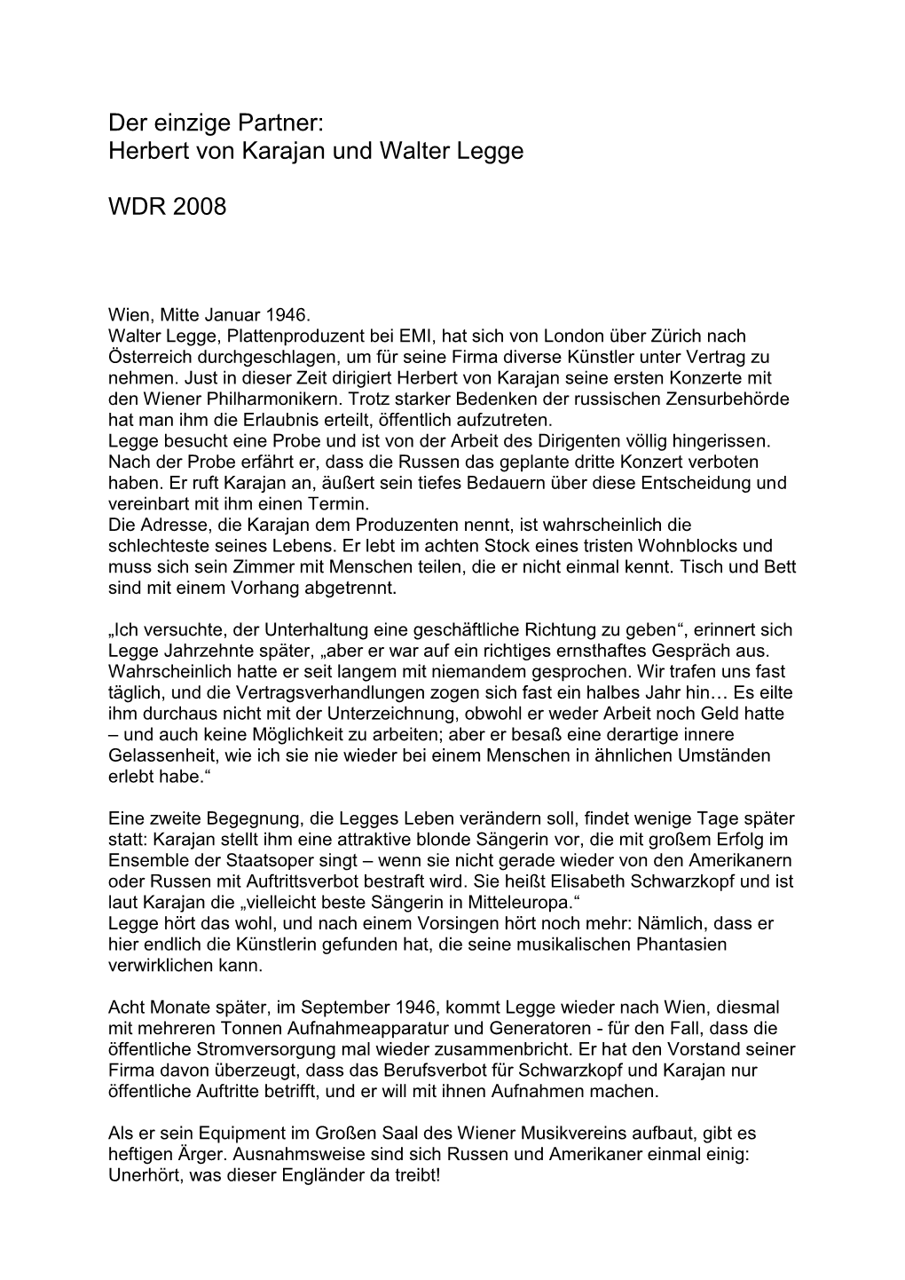 Herbert Von Karajan Und Walter Legge WDR 2008