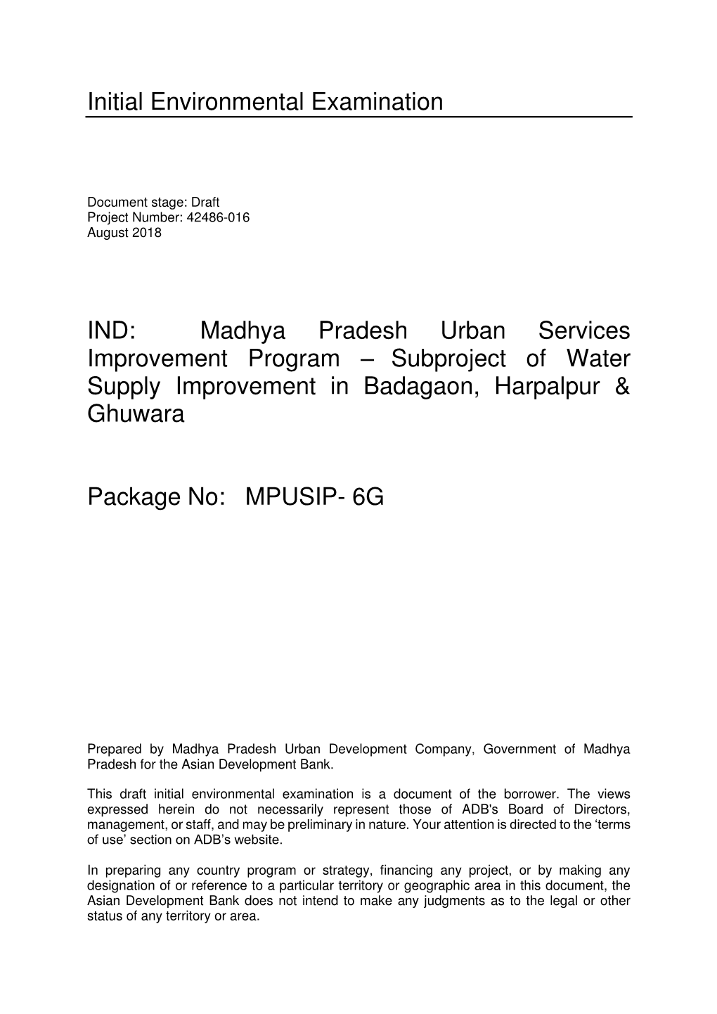 Badagaon, Harpalpur & Ghuwara Water Supply Improvement