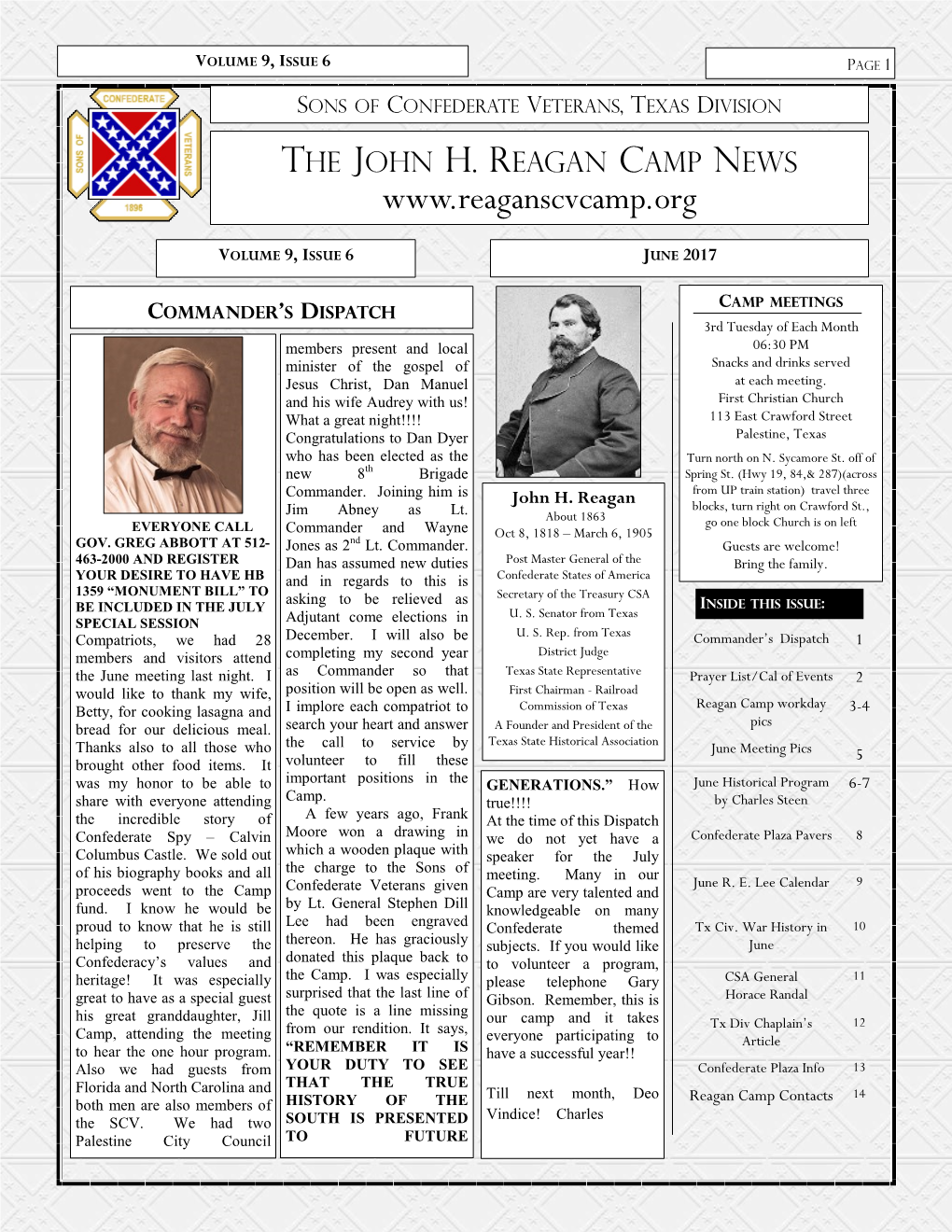 June Historical Program Calvin Columbus Castle—Confederate Spy by Commander Charles Steen