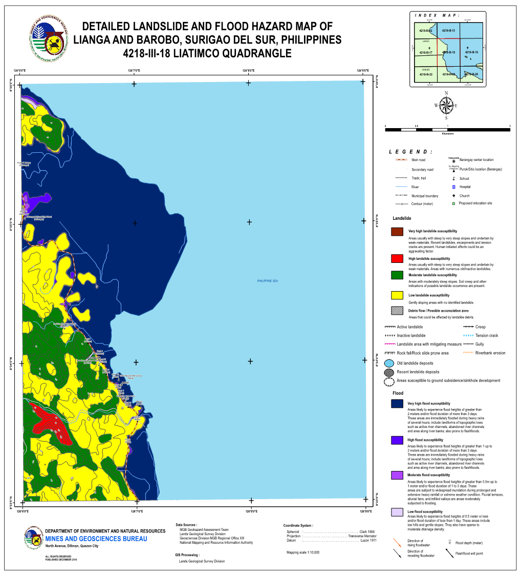 Detailed Landslide and Flood Hazard Map of Lianga and Barobo, Surigao Del Sur, Philippines 4218-Iii-18 Liatimco Quadrangle
