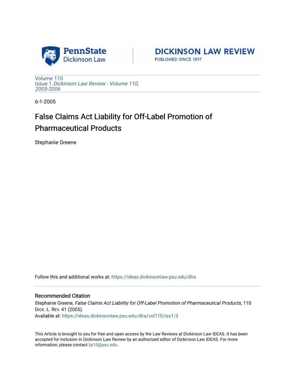 False Claims Act Liability for Off-Label Promotion of Pharmaceutical Products