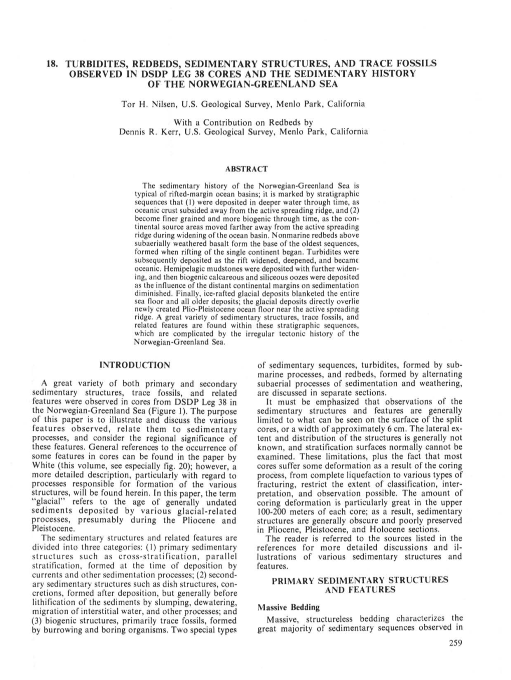 18. Turbidites, Redbeds, Sedimentary Structures, and Trace Fossils Observed in Dsdp Leg 38 Cores and the Sedimentary History of the Norwegian-Greenland Sea