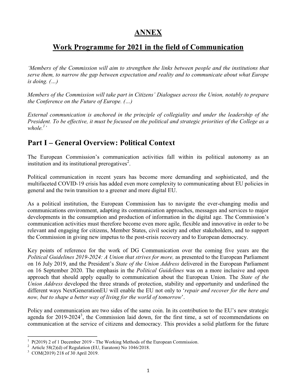 ANNEX Work Programme for 2021 in the Field of Communication