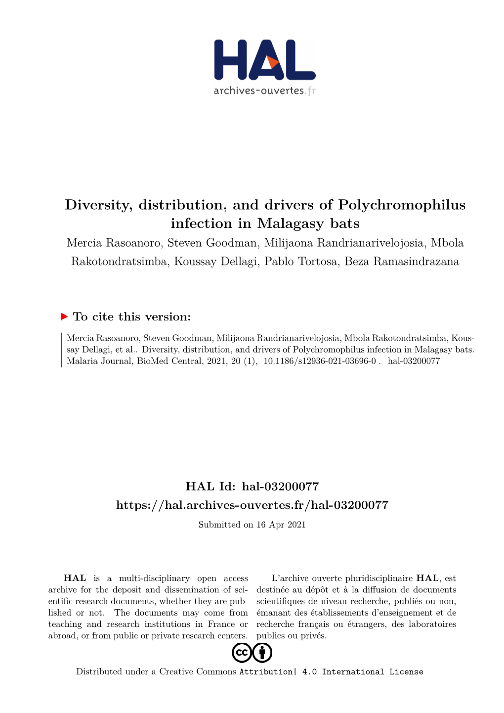 Diversity, Distribution, and Drivers of Polychromophilus Infection In