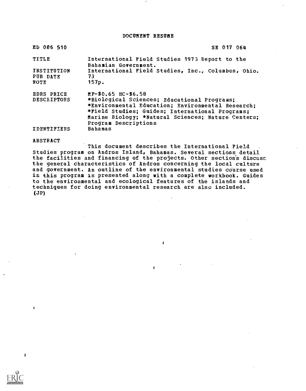 DOCUMENT RESUME ED Oes 510 SE 017 064 TITLE International