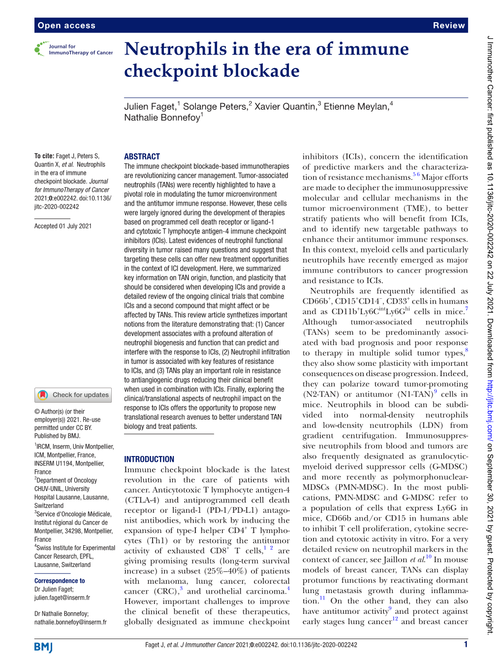 Neutrophils in the Era of Immune Checkpoint Blockade