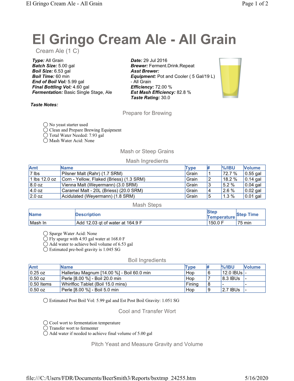 El Gringo Cream Ale - All Grain Page 1 of 2